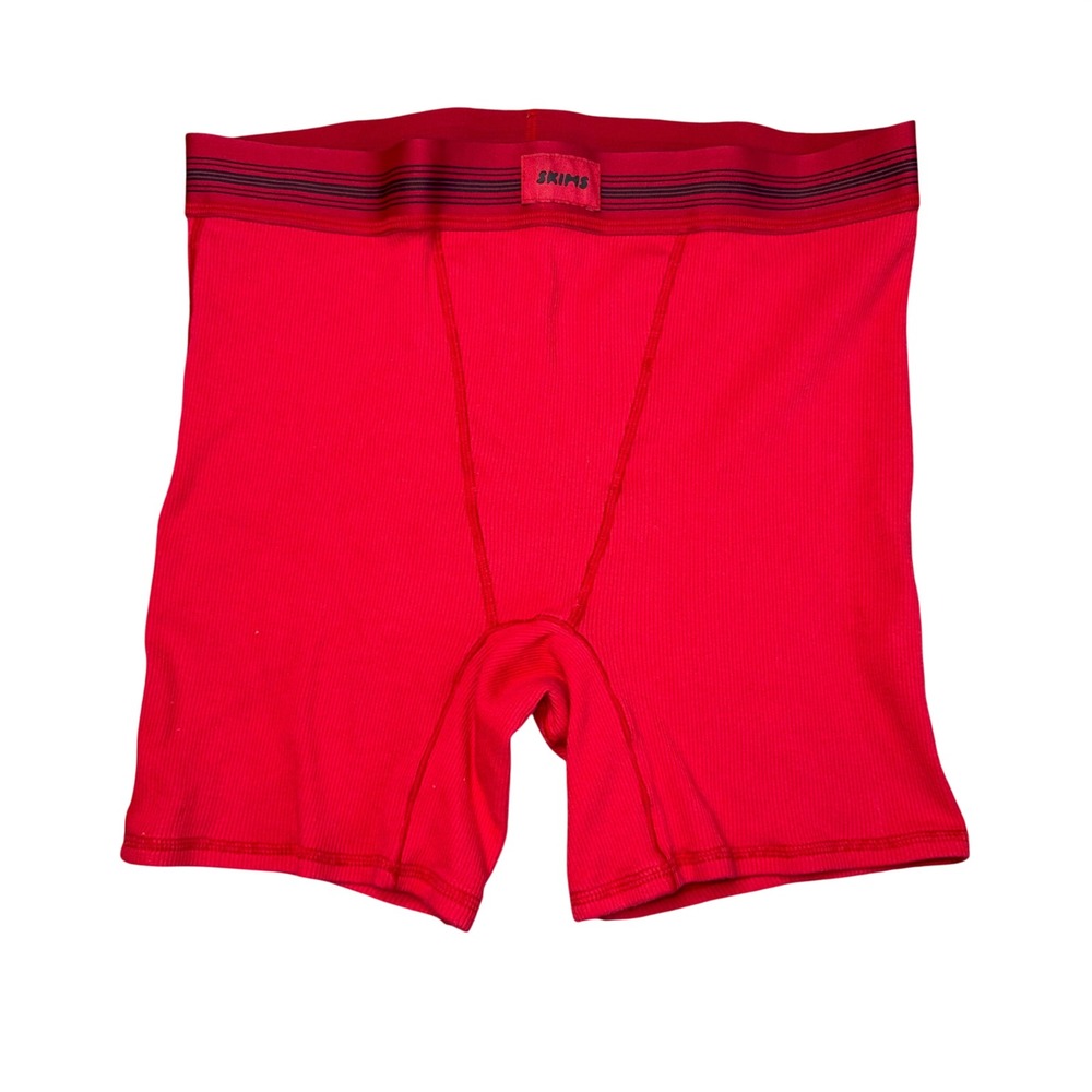 Skims Cotton Rib Boxer Womens Medium Red‎ Excellent Loungewear Shorts